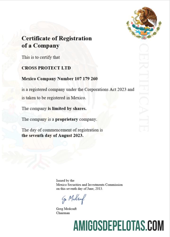 Certificado de registro comercial em branco no México modelo Word e PDF